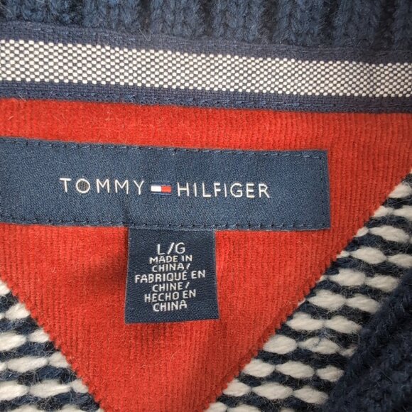 Tommy Hilfiger Men's Sweater Navy/Cream/Red Knit Wool Diamond Pattern, Large - Picture 5 of 8